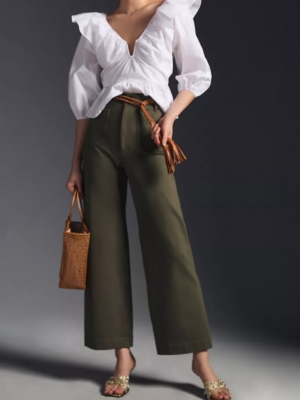 Anthropologie Maeve Colette Wide Leg Olive Green Pants Size 26